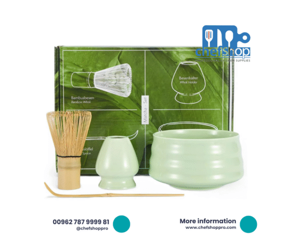 طقم تحضير الماتشا - 4 قطع Matcha Making Tool Set Bamboo Tea Whisk Tea Scoop Bowl Ceramic Tea Whisk Holder